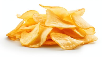 Isolated potato chips displayed on a pristine white background. - obrazy, fototapety, plakaty