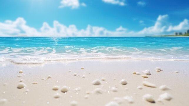 Sea shells on the sandy beach. Summer vacation concept.