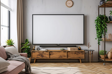 TV in a living room white screen mockup