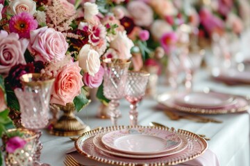 Banquet luxury wedding with flowers decor on the table