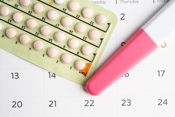 Pregnancy test and birth control pills, contraception health and medicine.