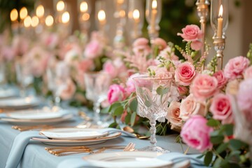 Banquet luxury wedding with flowers decor on the table