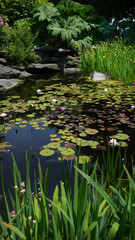 lily pad pond with flowers