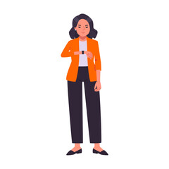 pose of a person with black pants and an orange jacket fashion
