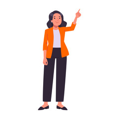 pose of a person with black pants and an orange jacket fashion