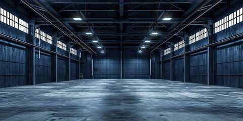 Background banner of an empty industrial warehouse - obrazy, fototapety, plakaty