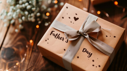 Naklejka na ściany i meble Fathers day background concept image with a gift box with written Father's day
