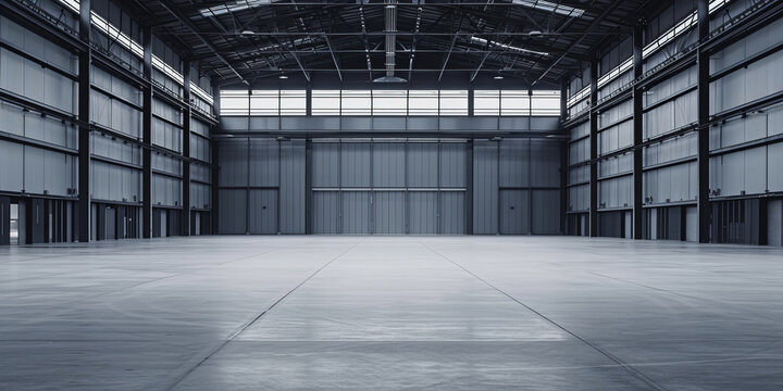 Background banner of an empty industrial warehouse
