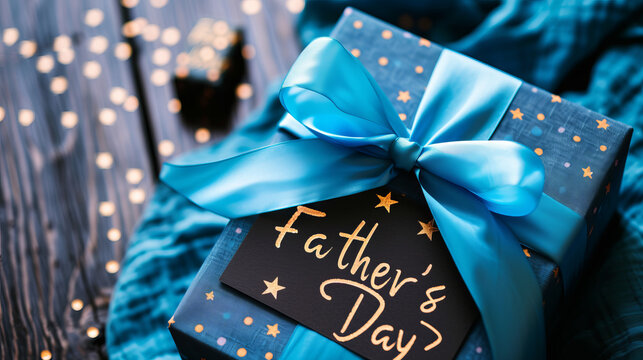 Fathers day background concept image with a gift box with written Father's day