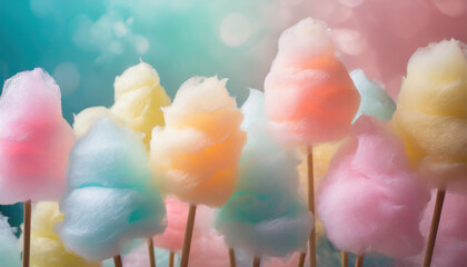 Colorful cotton candy in soft pastel color background. 