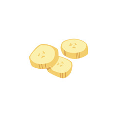 Fresh banana three slices, natural food, vector cartoon tropical fruit isolated, healthy sweets snacking or decoration