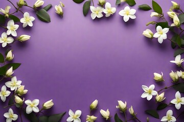 orange red blue green and purple background with small branch of the white jasmine flowers branch...