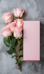 pink roses and empty pink box with text