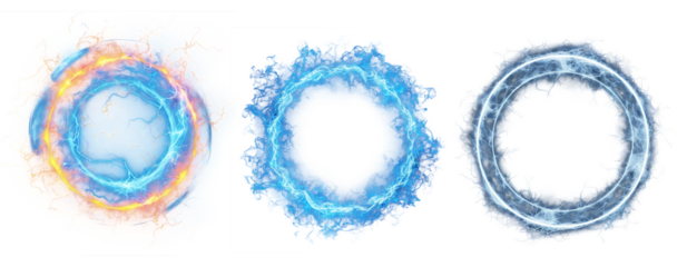 Set of electric energy circle isolated on transparent background.