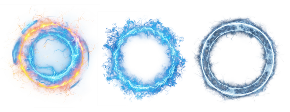 Set of electric energy circle isolated on transparent background.