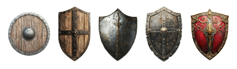 Set of shields isolated on transparent background. - obrazy, fototapety, plakaty