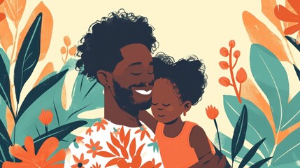 A happy Afro father and his child celebrate Father's Day.