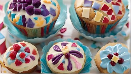 Design mosaic-inspired muffins using a variety of frosting shades.
