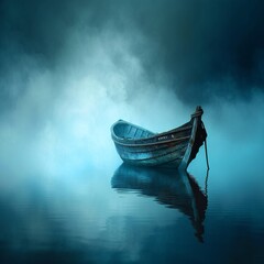 old boat in the sea, fog