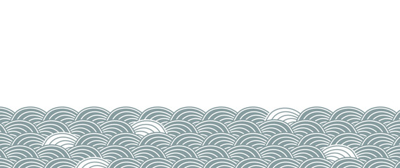 Japanese gray wave background vector. Wallpaper design with gray and white ocean wave pattern backdrop. Modern luxury oriental illustration for cover, banner, website, decor, border.