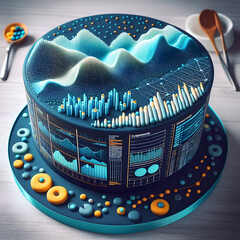 3d rendered illustration of a cake with data analysis pattern