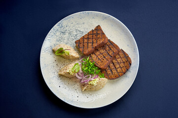 Jewish herring forshmak served with croutons