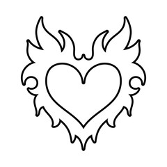 Vector outline image of a heart in retro style. Tattoo design. Cool sticker in the style of the 90s 00s. Modern youth subculture.