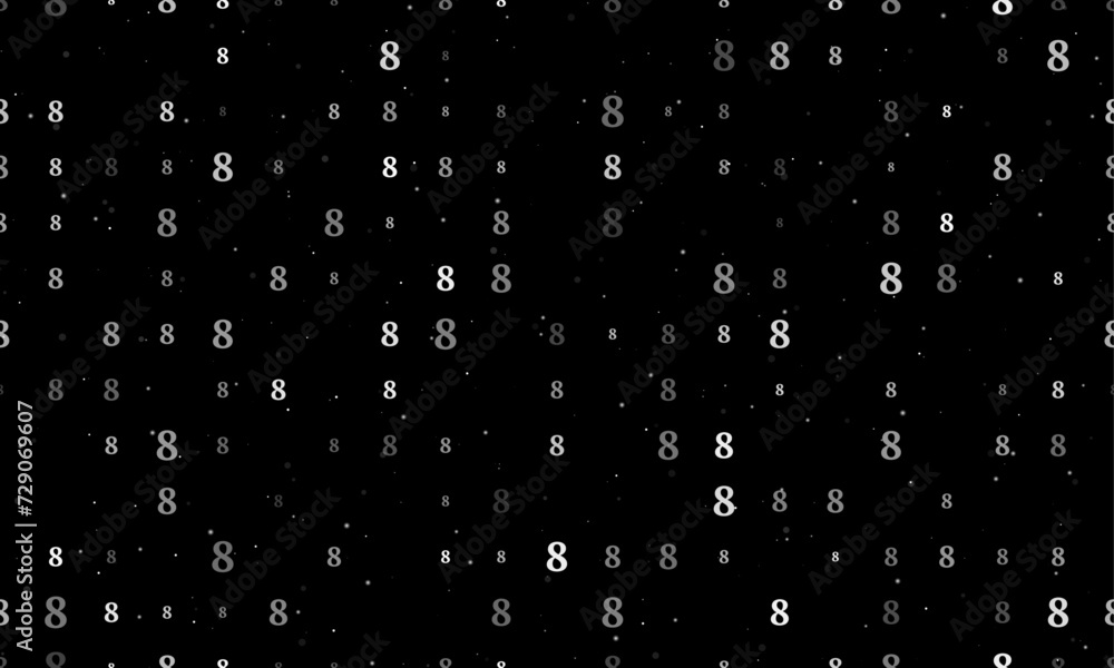 Poster seamless background pattern of evenly spaced white number eight symbols of different sizes and opaci