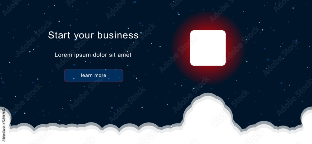 Poster business startup concept landing page screen. the rounded square symbol on the right is highlighted 