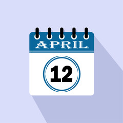 Icon calendar day - 12 April. 12th days of the month, vector illustration.
