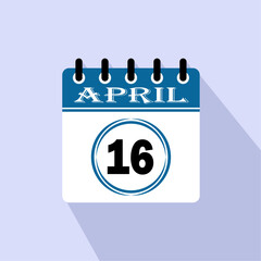 Icon calendar day - 16 April. 16th days of the month, vector illustration.