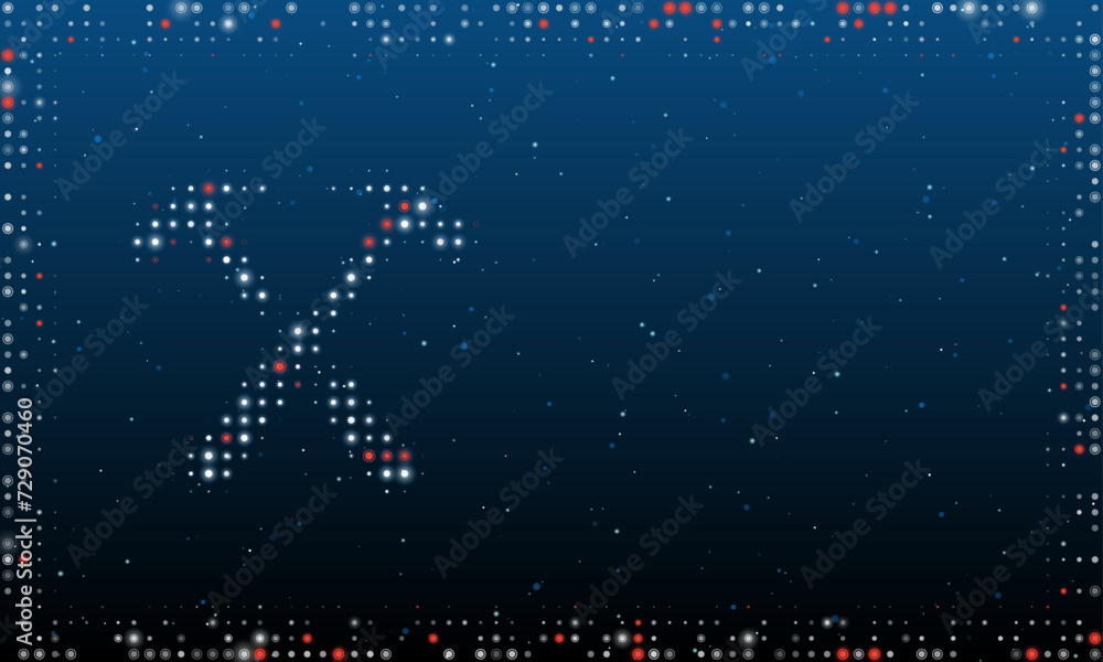 Aufkleber on the left is the crossed hammers symbol filled with white dots. pointillism style. abstract futuri
