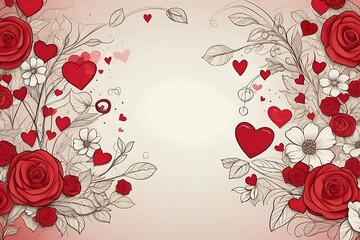 Valentine's day background with hearts and roses. 3d rendering