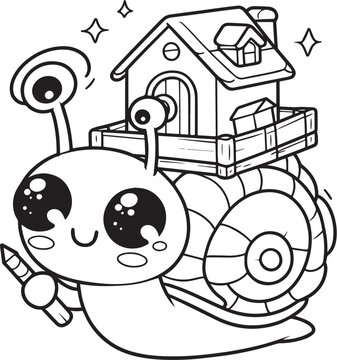 cartoon snail with house