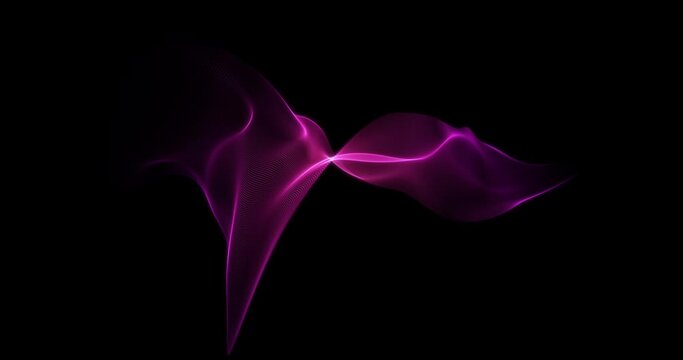 Purple twisted flap of light fabric fluttering in the wind. Bow tie. Abstract animation with black background.