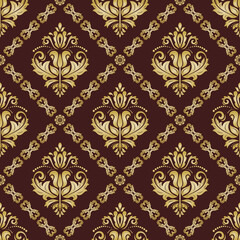 Classic seamless pattern. Damask orient brown and golden ornament. Classic vintage background. Orient pattern for fabric, wallpapers and packaging