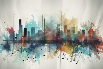 Abstract poster representing the rhythm of the city's music and portraying a sense of freedom. Generative AI
