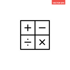 Black single math buttons line icon, simple calculator keys flat design vector pictogram, infographic interface elements for app logo web button ui ux isolated on white backghround