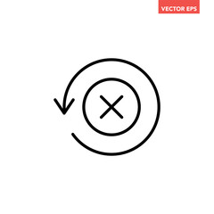 Black round check sync unapproved line icon, simple cycle rotating arrows syncing flat design pictogram vector for app logo ads web webpage button ui ux interface elements isolated on white background