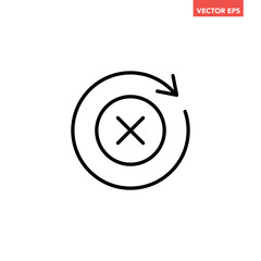 Black round update failed line icon, simple cycle rotating arrow syncing flat design pictogram vector for app logo ads web webpage button ui ux interface elements isolated on white background