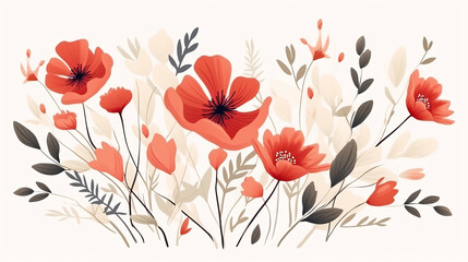 Naklejka premium Elegant red poppies illustration with warm tones and botanical elements