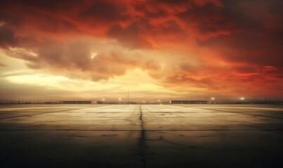 Fototapeta na wymiar Dramatic sunset sky over empty cityscape with industrial feel