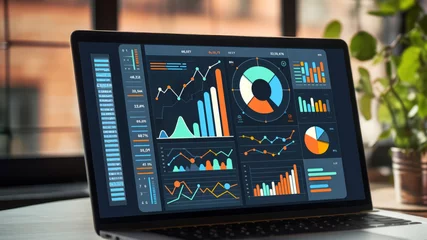 Stof per meter Detailed business analytics displayed on computer screen dashboard © Robert Kneschke