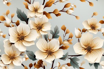 Fototapeta premium Pastel-colored floral elements on a grey background