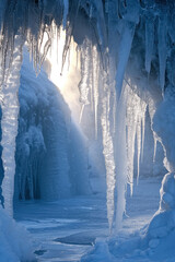 Shimmering Icicles on a Cold Winter Day with Sunlight Backdrop