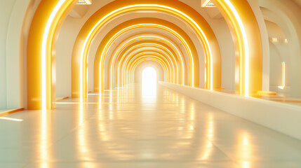 Modern architectural tunnel with sleek lines and a futuristic design, presenting a dynamic and...