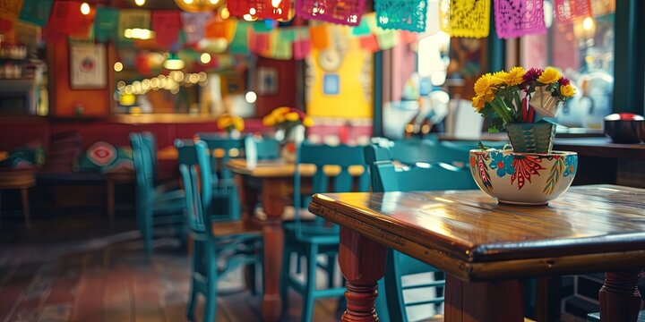 Mexican restaurant concept. Interior of a fancy traditional Mexican restaurant
