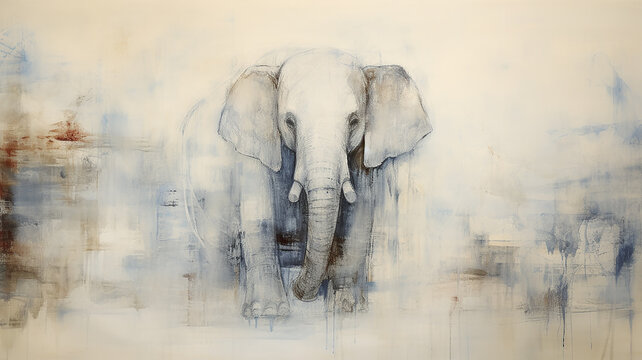 elephant artistic background light abstract, paint art canvas, copy space abstract blue, and white
