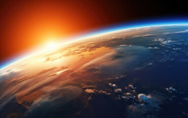 Fototapeta na wymiar Planet Earth in dark outer space. sunrise night star nebula ozone atmosphere
