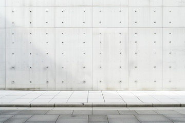 Modern empty urban scene with a plain white tiled wall and a gray tiled pavement for a minimalist background